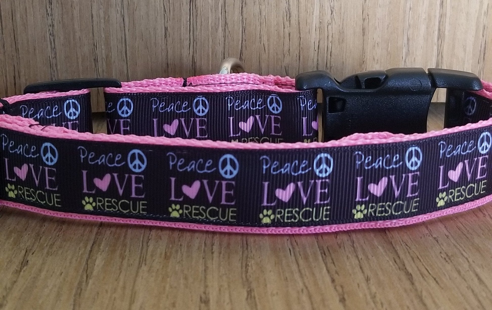 Collar/ Large/ Medium/ Peace Love and Rescue Pink - Premium Leashes, Collars & Petwear from Green Thalassa - Just $15.84! Shop now at PETGS