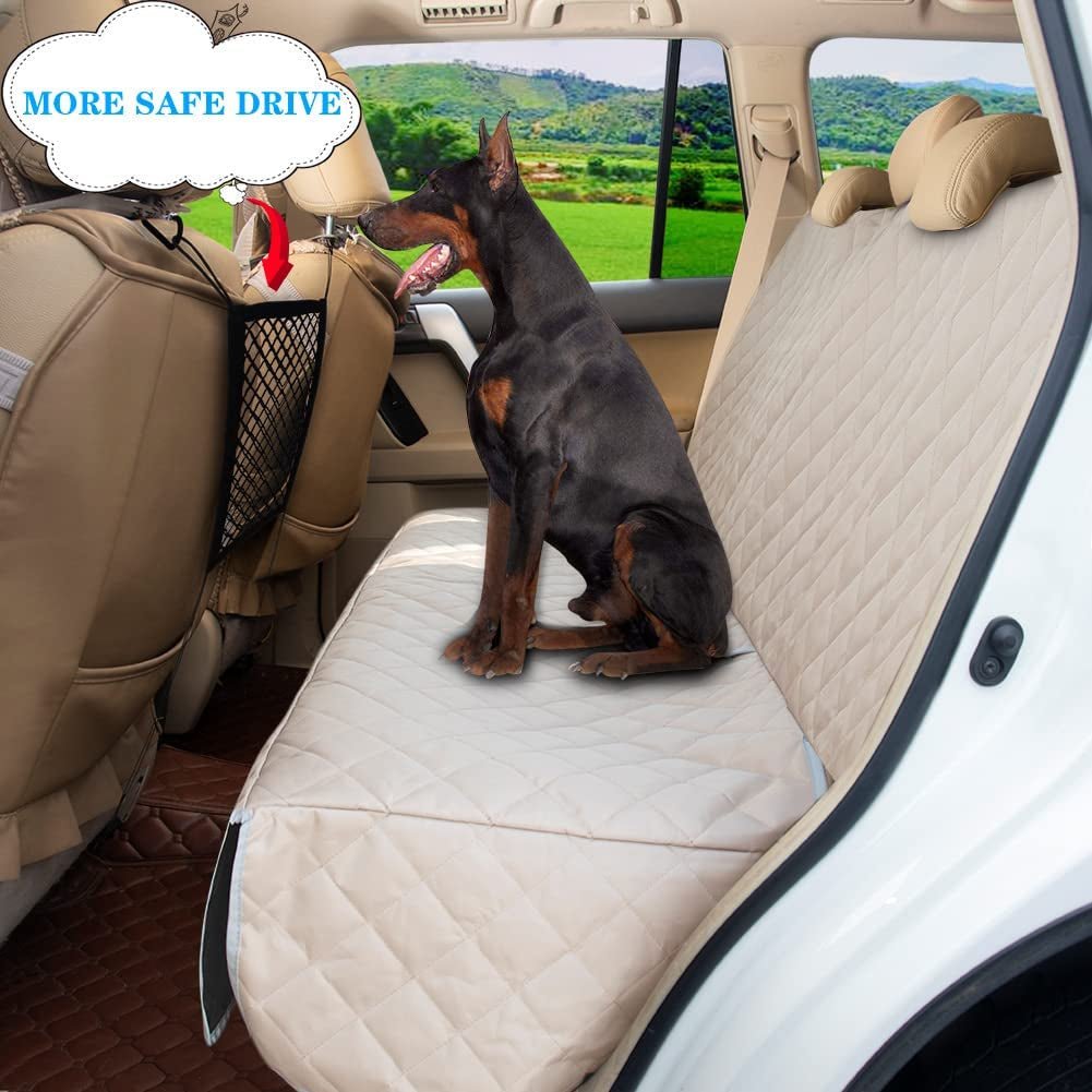 Dog Car Seat Cover for Back Seat Dog Seat Covers for Cars Waterproof Backseat Protector, Nonslip Rear Seat Cover for Dogs Kids,Universal Size Fits Cars Trucks Suvs (Beige) - PETGS