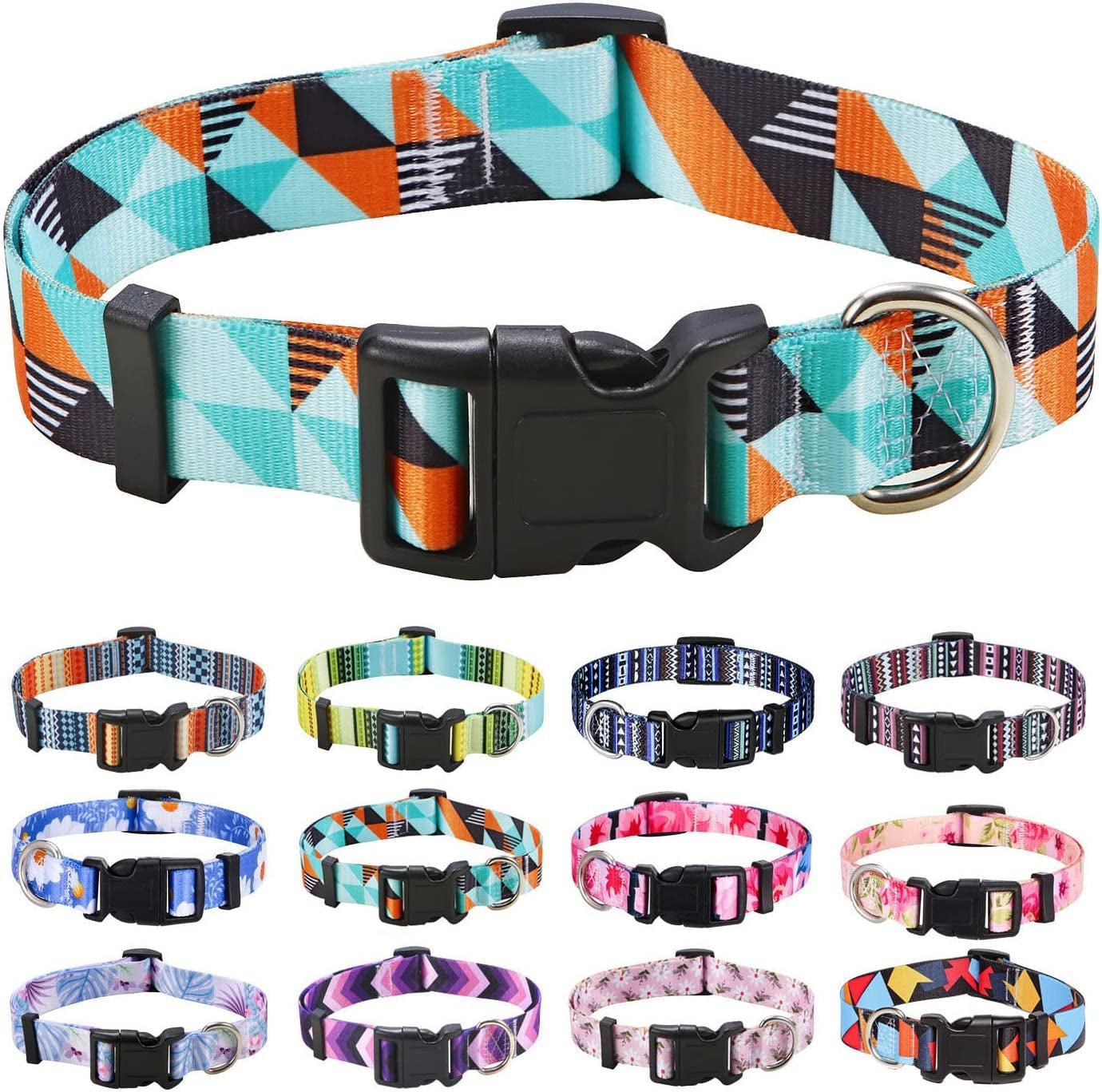Dog Collar with Bohemia Floral Tribal Geometric Patterns - Soft Ethnic Style Collar Adjustable for Small Medium Large Dogs（Geometry,S） - PETGS