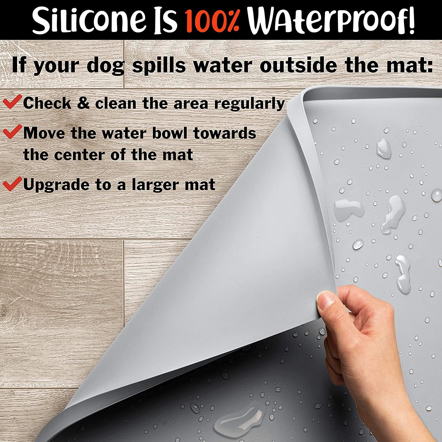 Dog Food Mat, Waterproof Dog Bowl Mat, Silicone Dog Mat for Food and Water, Pet Food Mat with Edges, Dog Food Mats for Floors, Nonslip Dog Feeding Mat, Puppy Supplies - Large (24X16), Mist - PETGS