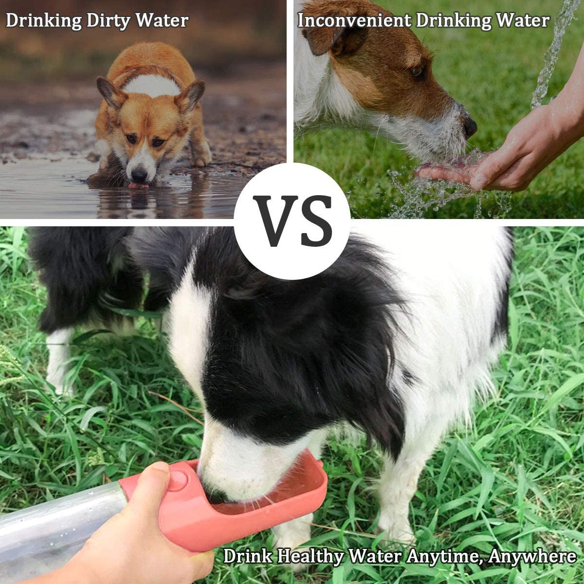 Dog Water Bottle Dispenser,Water Bottle for Dogs,Portable Dog Water Bottles for Walking Travel Pet Doggie Drinking Cup 15Oz (Pink) - PETGS