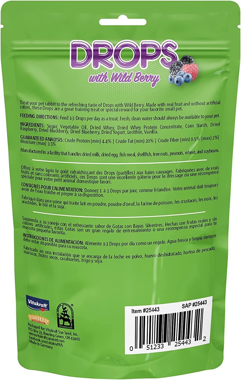 Drops Rabbit Treat - Wild Berry - Yogurt Treats for Rabbits Purple 5.3 Ounce (Pack of 1) - PETGS