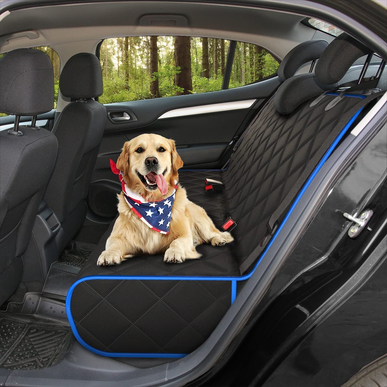 Fabric Car Bench Dog Seat Cover for Back Seat, Waterproof Vehicle Seat Covers, Durable Scratch Proof Nonslip, Protector for Pet Fur & Mud, Washable - Blue - PETGS