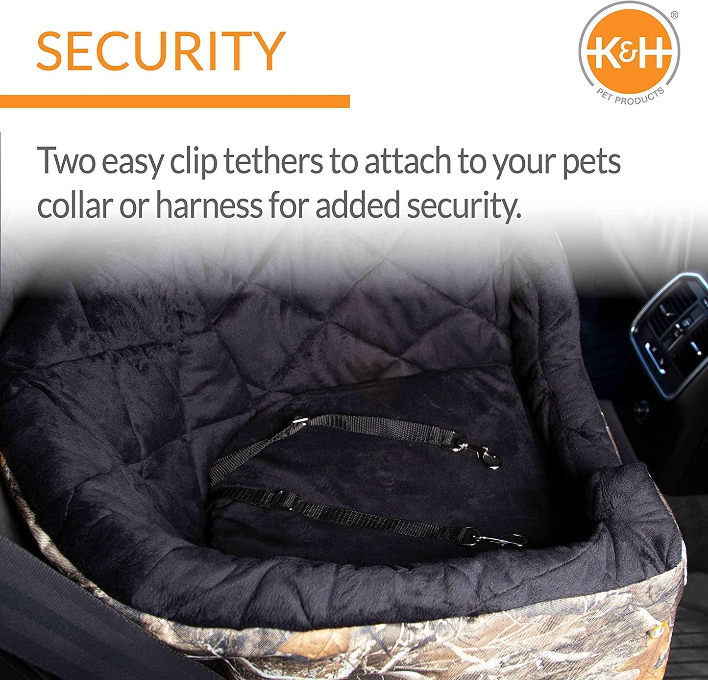 K&H Pet Products Bucket Booster Dog Car Seat with Dog Seat Belt for Car, Washable Small Dog Car Seat, Sturdy Dog Booster Seats for Small Dogs, Medium Dogs, 2 Safety Leashes, Large Realtree Edge Camo - PETGS