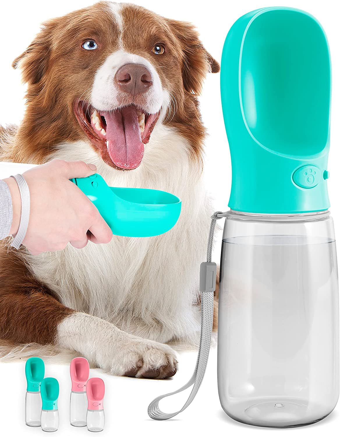 Malsipree Dog Water Bottle, Leak Proof Portable Puppy Water Dispenser with Drinking Feeder for Pets Outdoor Walking, Hiking, Travel, Food Grade Plastic (19Oz, Blue) - PETGS