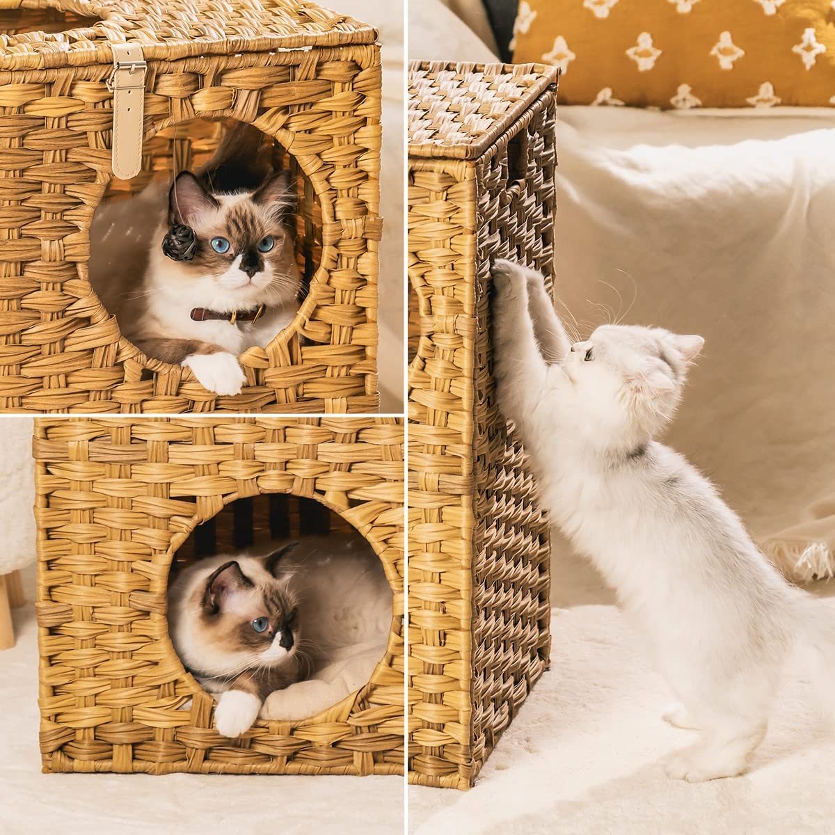 MEWOOFUN Cat House Wicker Cat Bed for Indoor Cats Woven Rattan Cat - Premium Beds & Blankets from Maroon Simba - Just $51.13! Shop now at PETGS