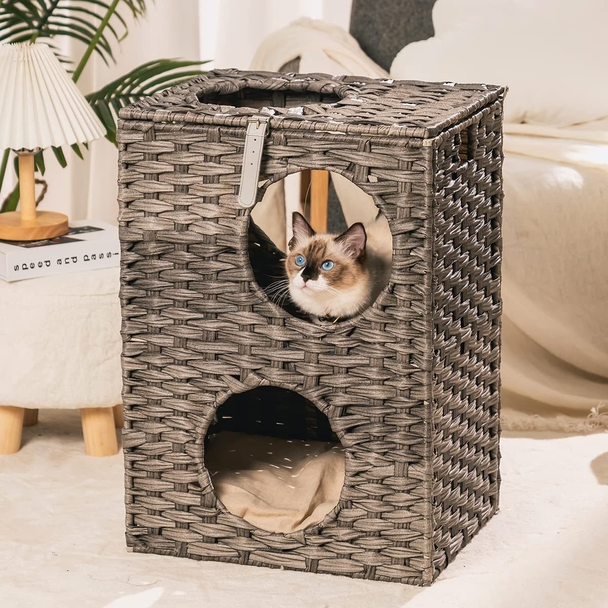 MEWOOFUN Cat House Wicker Cat Bed for Indoor Cats Woven Rattan Cat - Premium Beds & Blankets from Maroon Simba - Just $51.13! Shop now at PETGS