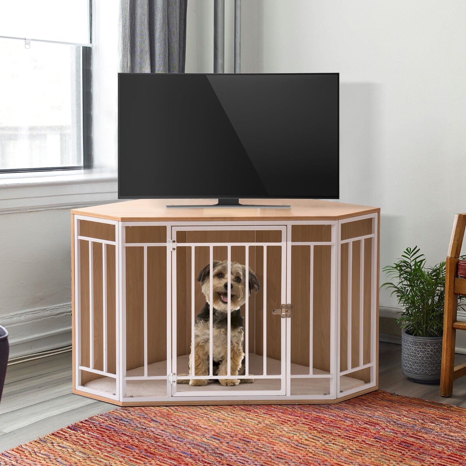 Mewoofun Wooden and Metal Dog House for Small/Medium Dog Crate - Premium Beds & Blankets from Maroon Simba - Just $182.31! Shop now at PETGS