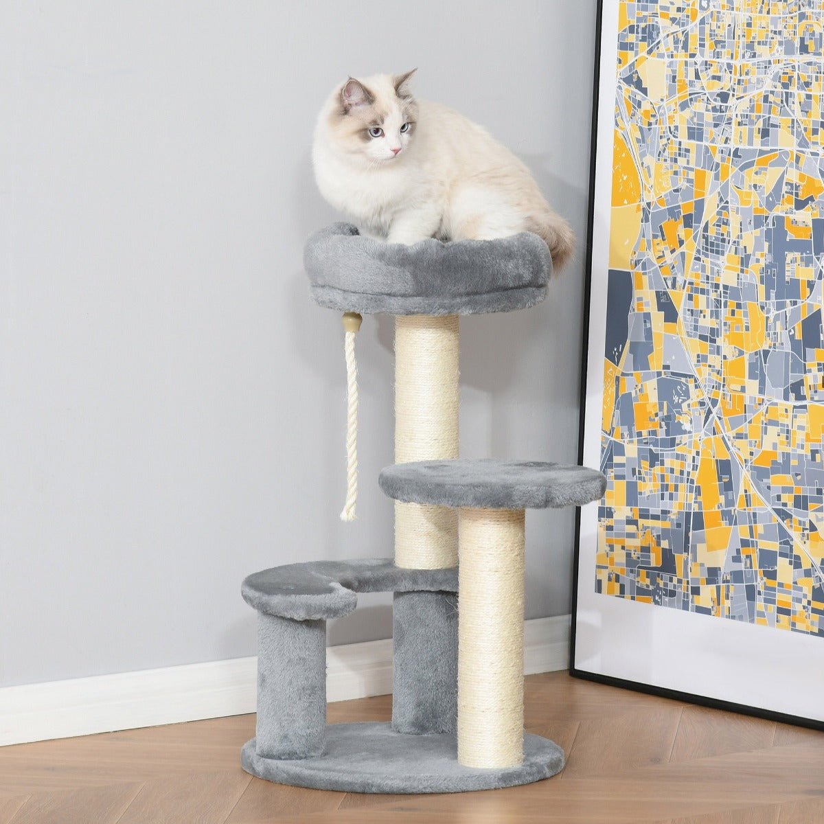 PawHut 26" Cat Scratching Tree Kitty Playhouse Activity Center 2 Perch - Premium Home & Garden from Taupe Shadow - Just $61.21! Shop now at PETGS