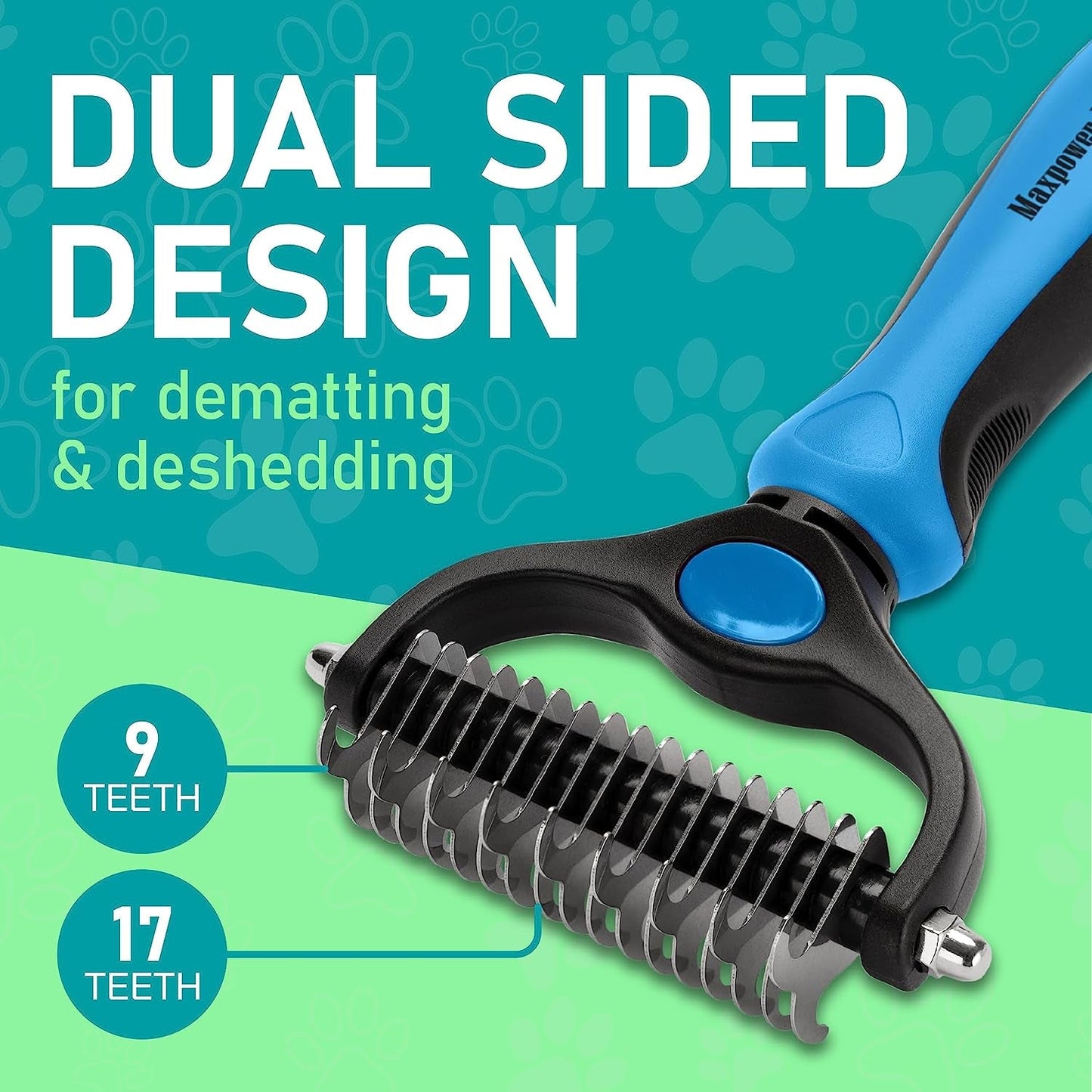 Pet Grooming Brush - Double Sided Shedding and Dematting Undercoat Rake Comb for Dogs and Cats,Extra Wide, Blue, Dog Grooming Brush, Dog Shedding Brush - PETGS