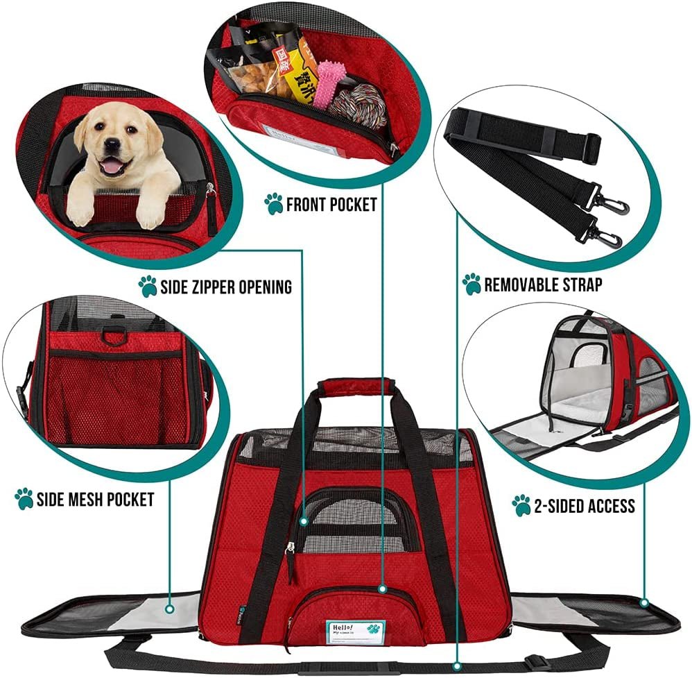 Premium Airline Approved Soft-Sided Pet Travel Carrier | Ideal for Small - Medium Sized Cats, Dogs, and Pets | Ventilated, Comfortable Design with Safety Features (Small, Red) - PETGS
