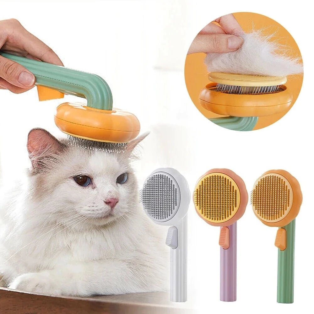 Pumpkin Cat Brush Comb for Pet Grooming Removes Loose Underlayers Tangled Hair Remover Brush Pet Hair Shedding Self Cleaning - PETGS