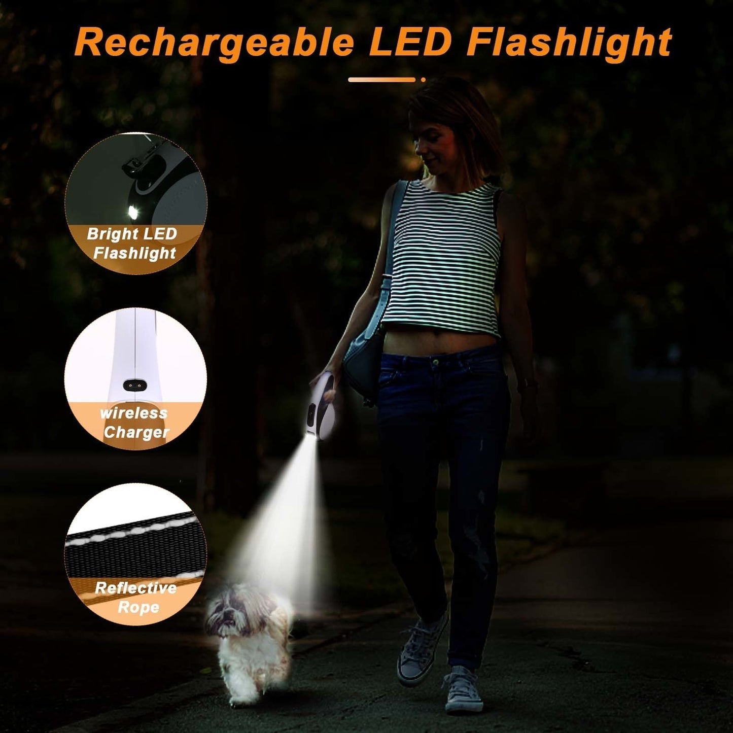 Retractable Dog Leash with LED Light for Small Medium Dogs;  QKAMOR - Premium Leashes, Collars & Petwear from Maroon Simba - Just $21.43! Shop now at PETGS