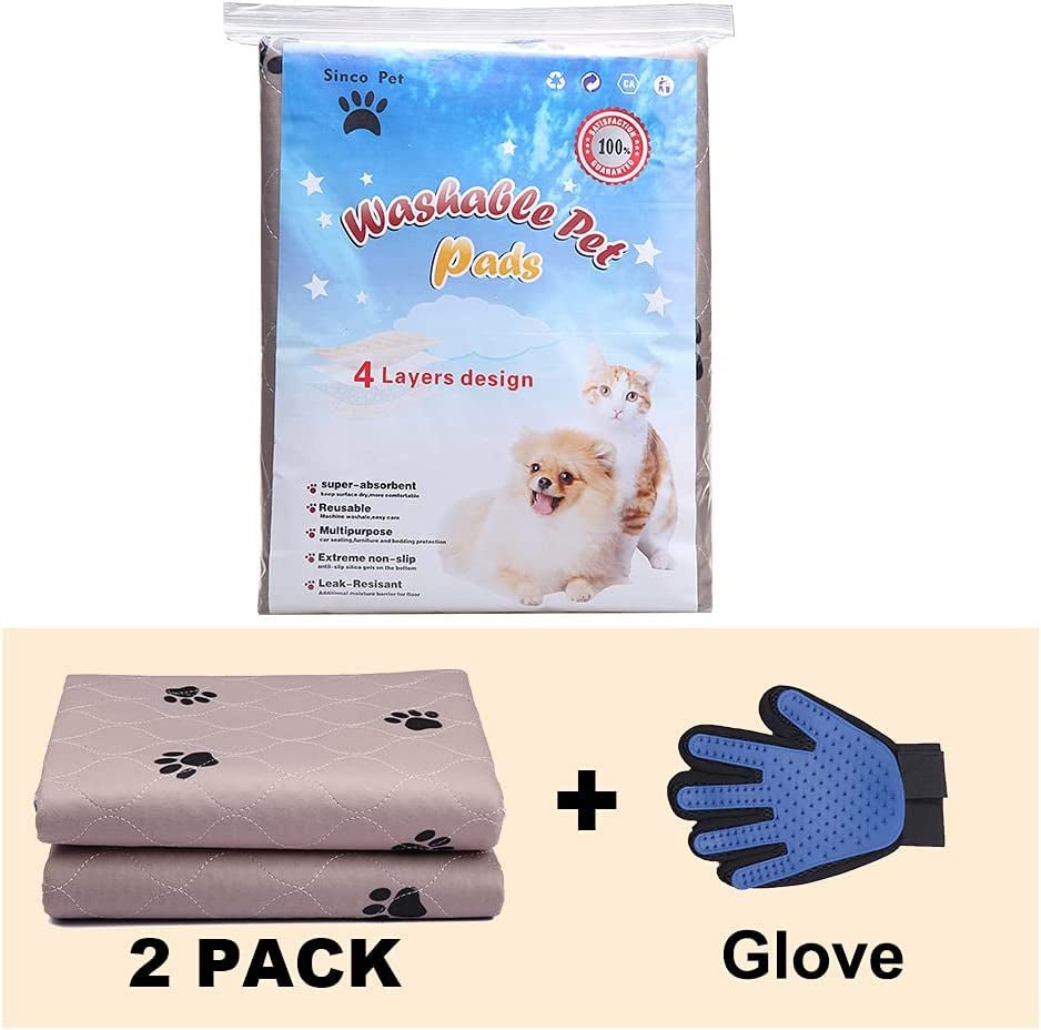 Washable Dog Pee Pads with Puppy Grooming Gloves,Puppy Pads,Reusable Pet Training Pads,Large Dog Pee Pad,Waterproof Pet Pads for Dog Bed Mat,Super Absorbing Whelping Pads - PETGS