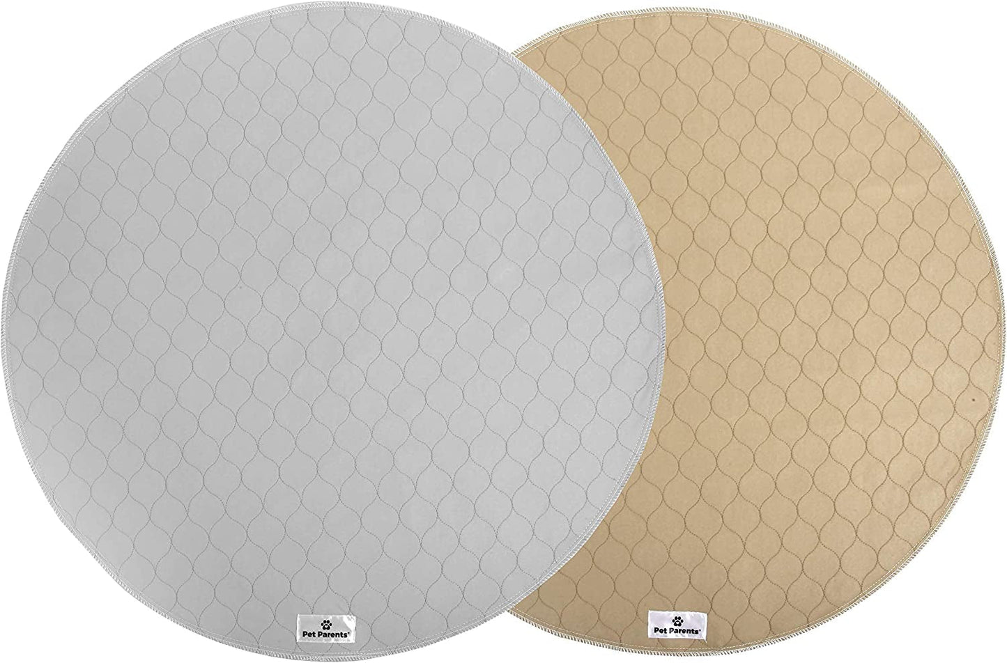Washable round Whelping Pads (2Pack) of 36" Circle Premium Pee Pads for Dogs, Waterproof Dog Pee Pads, Circle Reusable Dog Training Pads, & Pet Pee Pads! Modern Puppy Pads! -1 Tan & 1 Grey - PETGS