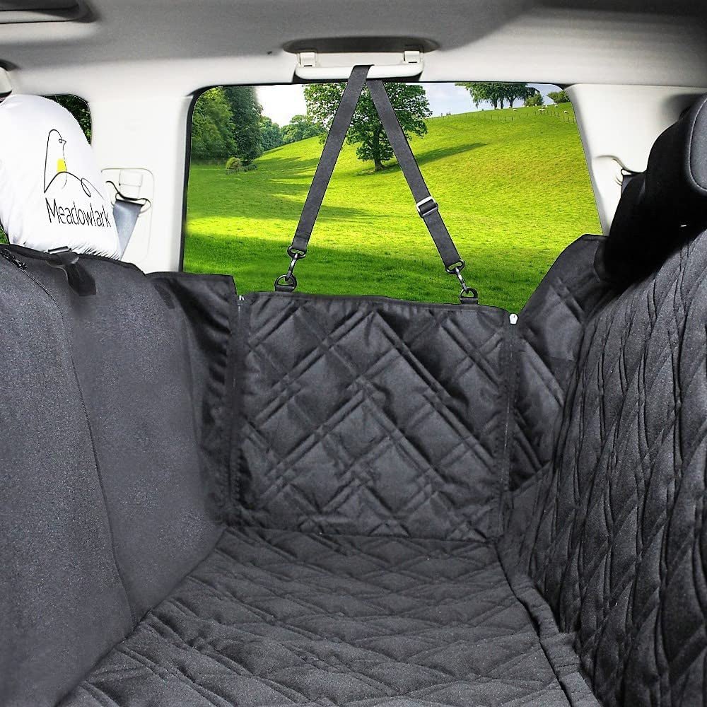 XL Premium Hammock Dog Car Seat Cover Back Seat, Dog Cover Car Seat Protector, Non-Slip, Dog Stuff, anti Shock, Water Repellant, Pet Car Seat Cover for Dogs W/Seat Belt & 2 Headrest Covers - PETGS